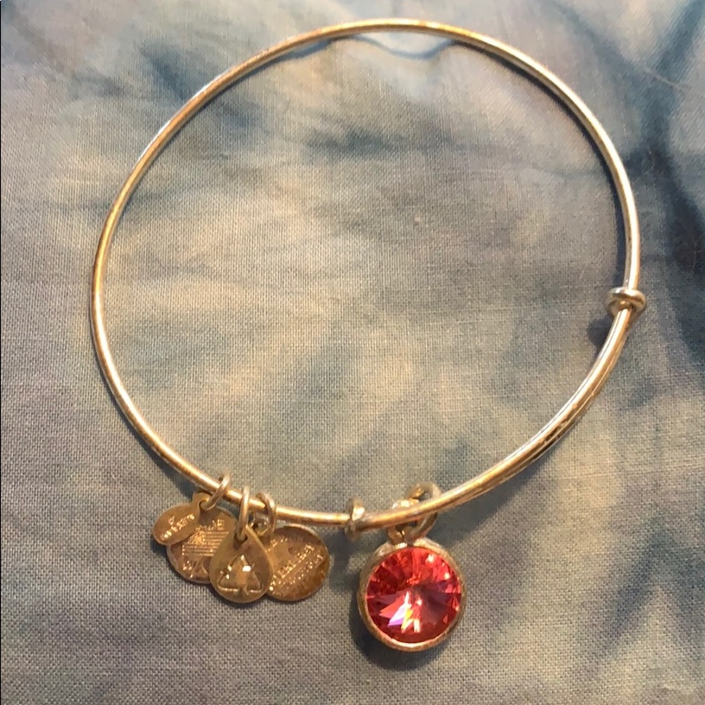 Alex And Ani Silver With Hot Pink Crystal Jewel